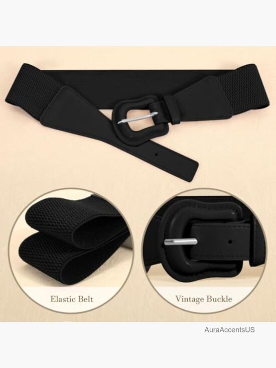 Women Wide Elastic Belt Stretch Dress Waistband Thick Leather Buckle main image 7
